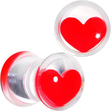 Load image into Gallery viewer, Clear Acrylic Red Heart Double Flare Saddle Plug Set 2G to 20mm