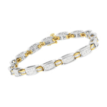 Load image into Gallery viewer, 14K Two-Tone Gold Princess and Baguette-Cut Diamond Link Bracelet (3.00 cttw, H-I Color, SI1-SI2 Clarity)