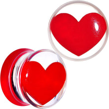 Load image into Gallery viewer, Clear Acrylic Red Heart Double Flare Saddle Plug Set 2G to 20mm