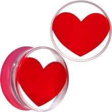 Load image into Gallery viewer, Clear Acrylic Red Heart Double Flare Saddle Plug Set 2G to 20mm
