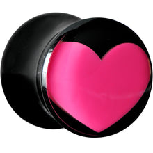 Load image into Gallery viewer, 0G Black Acrylic Hot Pink Heart Saddle Plug