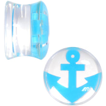 Load image into Gallery viewer, 9/16 Clear Acrylic Double Flare Blue Anchor Saddle Plug Set