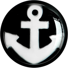Load image into Gallery viewer, 0G Black Acrylic Drop the White Anchor Saddle Plug
