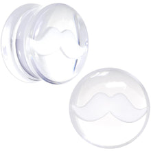 Load image into Gallery viewer, White Mustache Clear Acrylic Saddle Plug Set Available in Sizes 6mm to 20mm