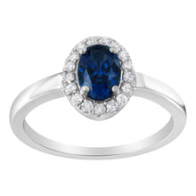 Load image into Gallery viewer, 10K White Gold 1/5 Cttw Round Diamond and Prong Set 7MM Created Blue Sapphire Halo Cocktail Ring (H-I Color, I1-I2 Clarity) - Size 7