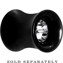 Load image into Gallery viewer, Black Acrylic Clear Gem Inlay Saddle Tunnel Plug 0G to 1 Inch