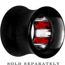 Load image into Gallery viewer, Black Acrylic Red and Clear Gem Inlay Saddle Tunnel Plug 0G to 1 Inch