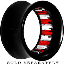 Load image into Gallery viewer, Black Acrylic Red and Clear Gem Inlay Saddle Tunnel Plug 0G to 1 Inch