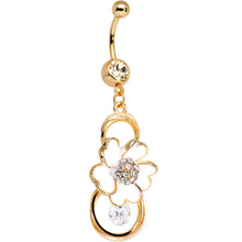 Load image into Gallery viewer, Clear Gem Gold Anodized White Heart Petal Flower Dangle Belly Ring