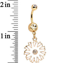 Load image into Gallery viewer, Clear Gem Gold Anodized White Floating Flower Dangle Belly Ring