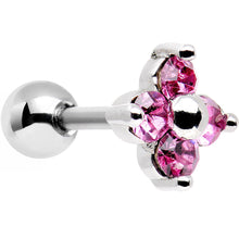 Load image into Gallery viewer, 16G 1/4 Steel Quad Pink Gem Cartilage Tragus Barbell Earring