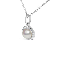 Load image into Gallery viewer, 10K White Gold 5MM Cultured Pearl and Diamond Accent Halo Pendant Necklace