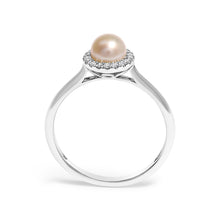 Load image into Gallery viewer, 10K White Gold 5MM Cultured Freshwater Pearl and Diamond Halo Ring (I-J Color, I1-I2 Clarity) - Ring Size 6.5