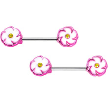 Load image into Gallery viewer, 316L Stainless Steel Pink White Double Flower Nipple Barbell Set