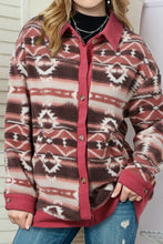 Load image into Gallery viewer, Retro Unique Geometric Print Corduroy Trim Button-Up Jacket Classic Modern Deep Rose Jacket