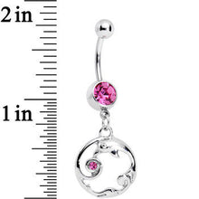 Load image into Gallery viewer, Pink Gem Double Dolphin Swirl Dangle Belly Ring