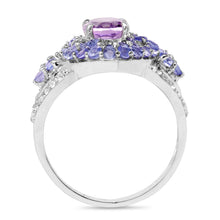 Load image into Gallery viewer, 2.88 Carat Genuine Amethyst, Tanzanite & White Topaz .925 Sterling Silver Ring