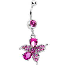 Load image into Gallery viewer, Pink Jeweled Tropical Flower Dangle Belly Ring