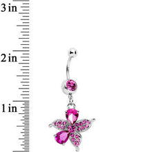 Load image into Gallery viewer, Pink Jeweled Tropical Flower Dangle Belly Ring