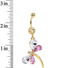 Load image into Gallery viewer, Gold Plated Clear Pink Gem Wing Dragonfly Dangle Belly Ring