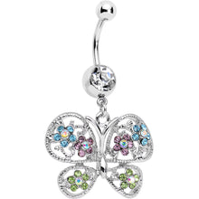 Load image into Gallery viewer, Multicolored Gem Butterfly Dangle Belly Ring