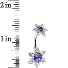 Load image into Gallery viewer, Purple Gem Double Flower Top Mount Belly Ring