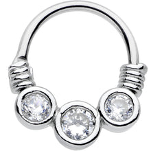 Load image into Gallery viewer, 16G Stainless Steel Triple Bezel Clear Circle Septum Clicker