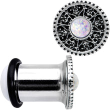 Load image into Gallery viewer, 0G Stainless Steel Sky Wheel White Synthetic Opal Plug Set