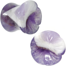 Load image into Gallery viewer, 00G Natural Amethyst Stone Carved Flower Saddle Plug Set