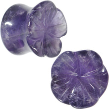Load image into Gallery viewer, 1/2 Natural Amethyst Stone Carved Flower Saddle Plug Set