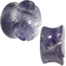 Load image into Gallery viewer, 3/4 Natural Amethyst Stone Carved Flower Saddle Plug Set