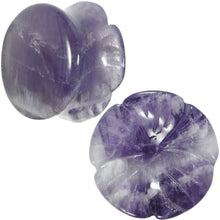 Load image into Gallery viewer, 3/4 Natural Amethyst Stone Carved Flower Saddle Plug Set