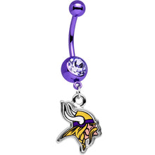 Load image into Gallery viewer, Officially Licensed NFL Clear Gem Minnesota Vikings Dangle Belly Ring