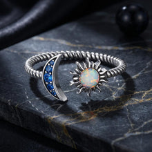 Load image into Gallery viewer, 925 Sterling Silver Oxidized Silver Pavé Setting CZ Translucent Opal Ring