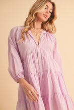 Load image into Gallery viewer, Notched Balloon Sleeve Tiered Mini Dress For Women–Trendy, Chic Style with Modern Balloon Sleeves, Tiered Layers for a Playful & Flirty Look