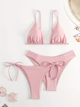 Load image into Gallery viewer, Essential Edge 3-Piece Bikini Set for Women – Solid Color High-Cut Triangle Top Two-Style Bottoms with Side Lace-Up Design & Quick-Drying Comfort – Versatile Women's Swimwear for Summer Pool Beach & Travel