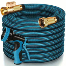 Load image into Gallery viewer, Heavy-Duty Garden Hose – 25Ft Leakproof Blue Rubber with Brass Connectors & Spray Nozzle