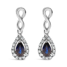 Load image into Gallery viewer, 10K White Gold Pear Cut Blue Sapphire and 1/7 Cttw Diamond Infinity Drop and Dangle Earrings (I-J Color, I1-I2 Clarity)