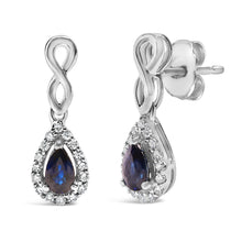 Load image into Gallery viewer, 10K White Gold Pear Cut Blue Sapphire and 1/7 Cttw Diamond Infinity Drop and Dangle Earrings (I-J Color, I1-I2 Clarity)