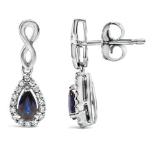 Load image into Gallery viewer, 10K White Gold Pear Cut Blue Sapphire and 1/7 Cttw Diamond Infinity Drop and Dangle Earrings (I-J Color, I1-I2 Clarity)