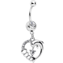 Load image into Gallery viewer, Clear Gem Complete Heart Dolphin Dangle Belly Ring