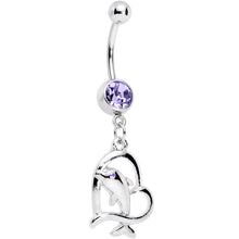 Load image into Gallery viewer, Purple Gem Dolphin in Heart Dangle Belly Ring