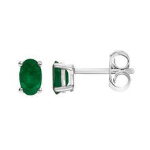 Load image into Gallery viewer, 14K White Gold 5x3 MM Oval Green Emerald Solitaire Stud Earrings