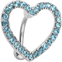 Load image into Gallery viewer, Blue Cubic Zirconia Hollow Heart Top Mount Belly Ring