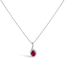 Load image into Gallery viewer, 10K White Gold Red Ruby and Diamond Accent Teardrop Pendant Necklace - 18" Inches