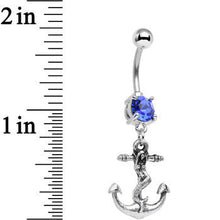 Load image into Gallery viewer, Royal Blue Gem Mermaid's Anchor Dangle Belly Ring