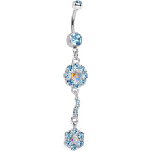 Load image into Gallery viewer, Blue Gem Double Trouble Flower Dangle Belly Ring