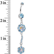 Load image into Gallery viewer, Blue Gem Double Trouble Flower Dangle Belly Ring