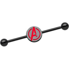 Load image into Gallery viewer, Licensed Black Plated Red Avengers Logo Industrial Barbell 35mm