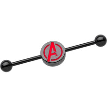 Load image into Gallery viewer, Licensed Black Plated Red Avengers Logo Industrial Barbell 35mm